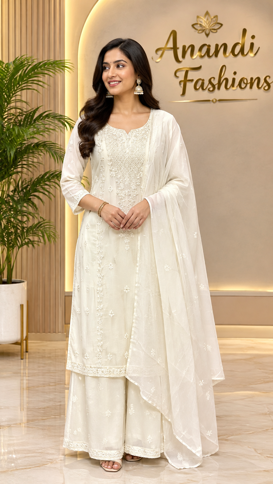 Women’s Collections Off White Sharara/Palazzo Set Embroidered Sharara Set