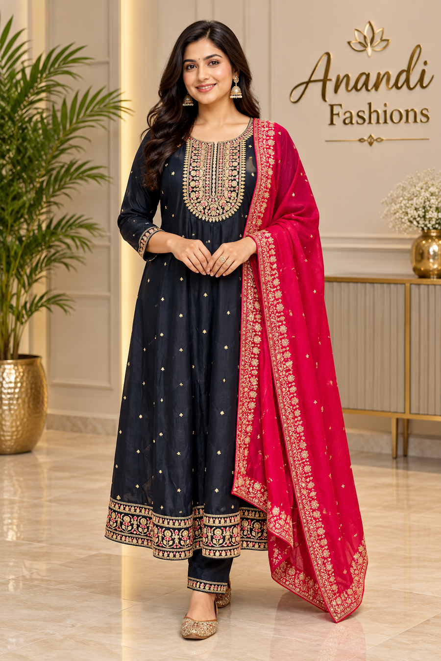Navy Blue Anarakali Kurti set