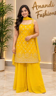 Women’s Yellow Benarasi Silk Sleeveless Palazzo Set