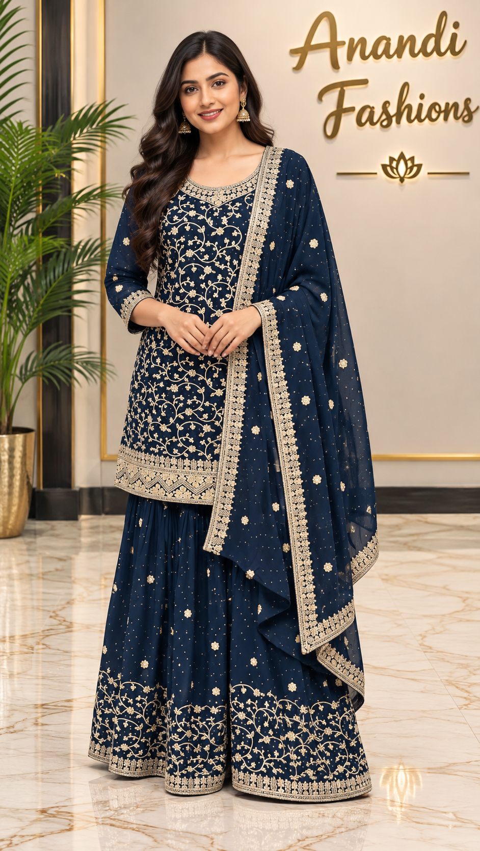 Women’s Party Wear Navy Blue Sharara Set