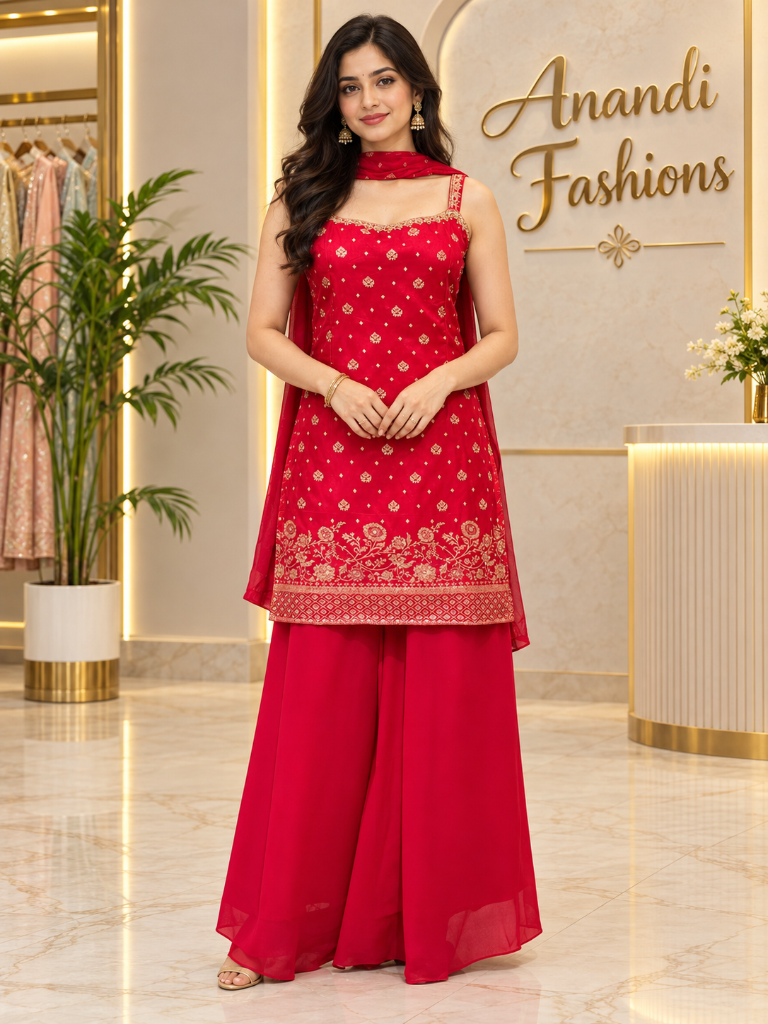 Women’s Pink Benarasi Silk Sleeveless Palazzo Set