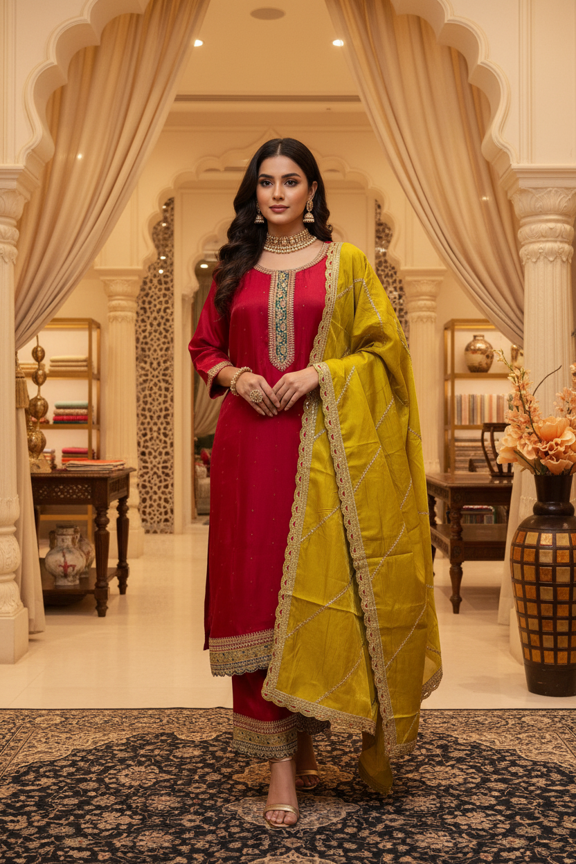 Women’s Plus Size Red Kurti Set