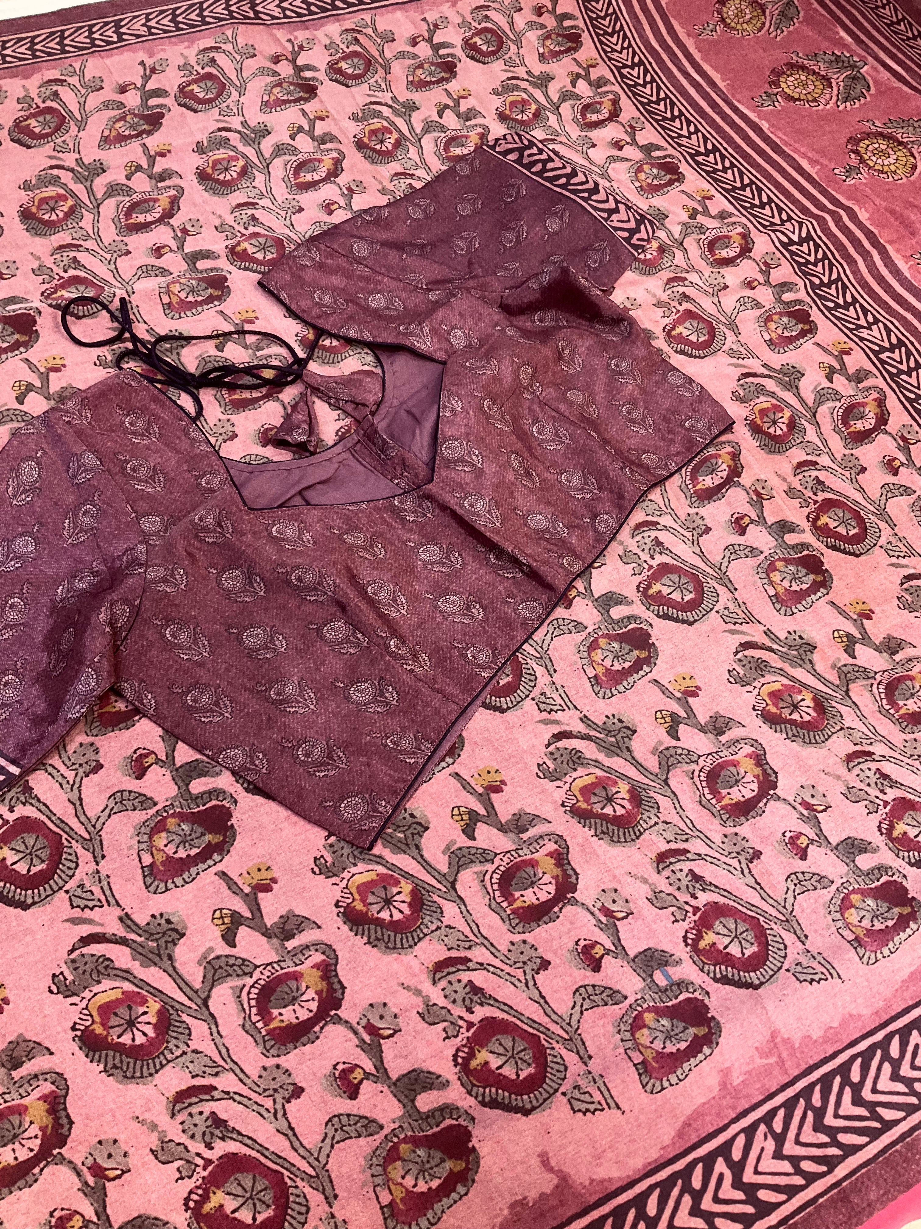 Soft Crape Silk Pink Saree with stitched blouse