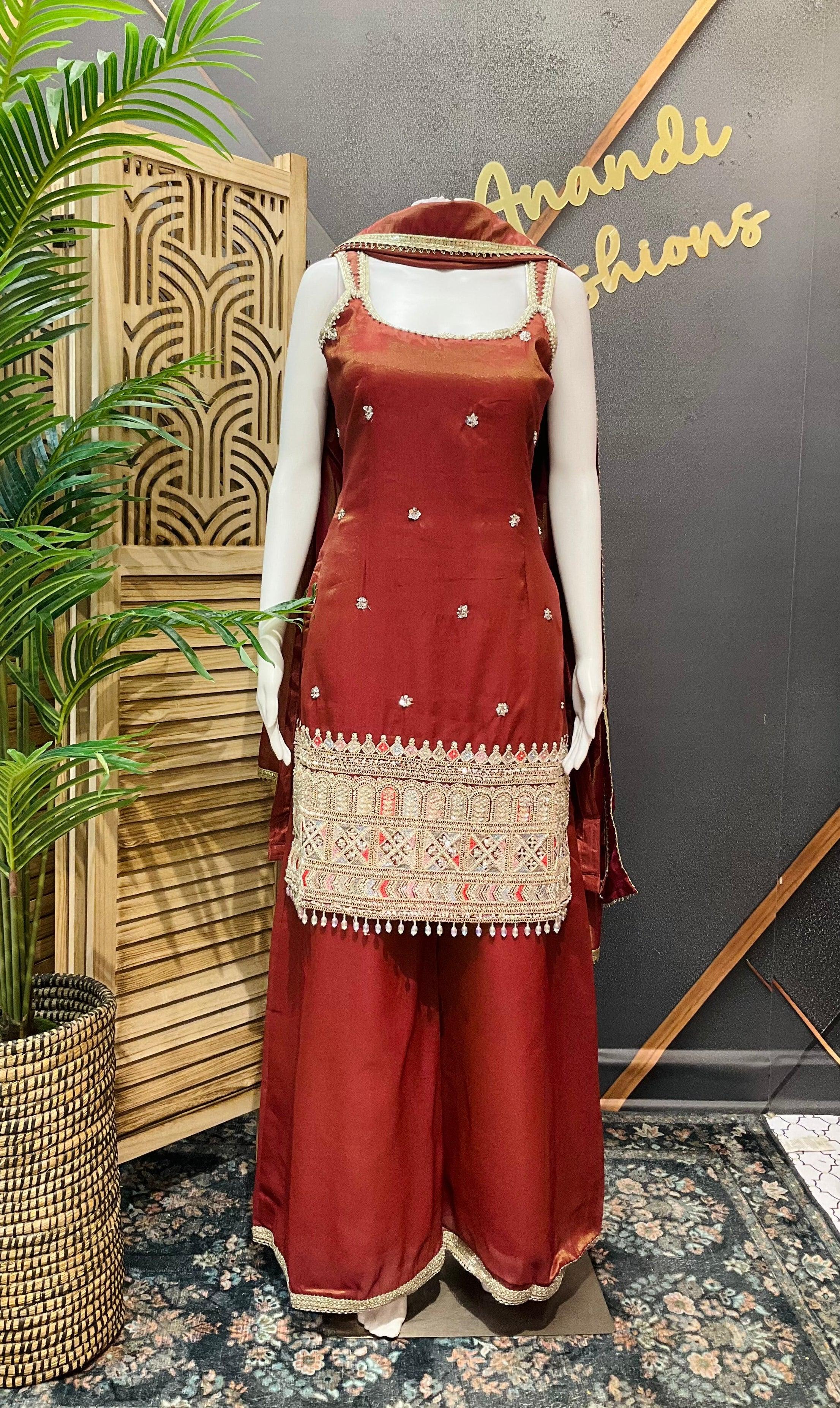 Sleeveless Tissue Sharara Set Size 40 - Designer Party Wear