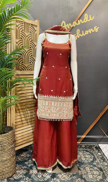 Sleeveless Tissue Sharara Set Size 40 - Designer Party Wear