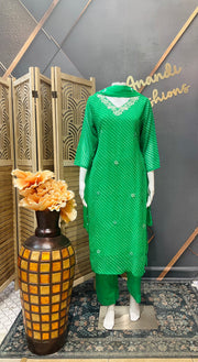 Green Leheriya Georgette Kurti set
