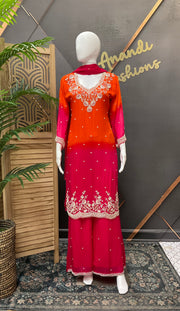Designer Sharara set - Orange & Pink