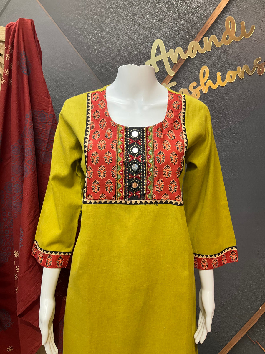 Green Pure Cotton Kurti set
