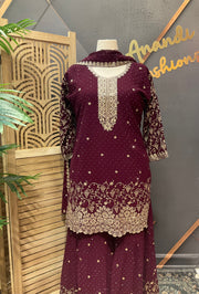 Plus Size Party Wear Wine Sharara set