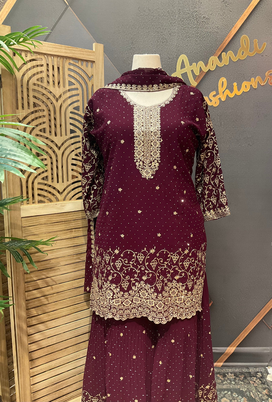 Plus Size Party Wear Wine Sharara set