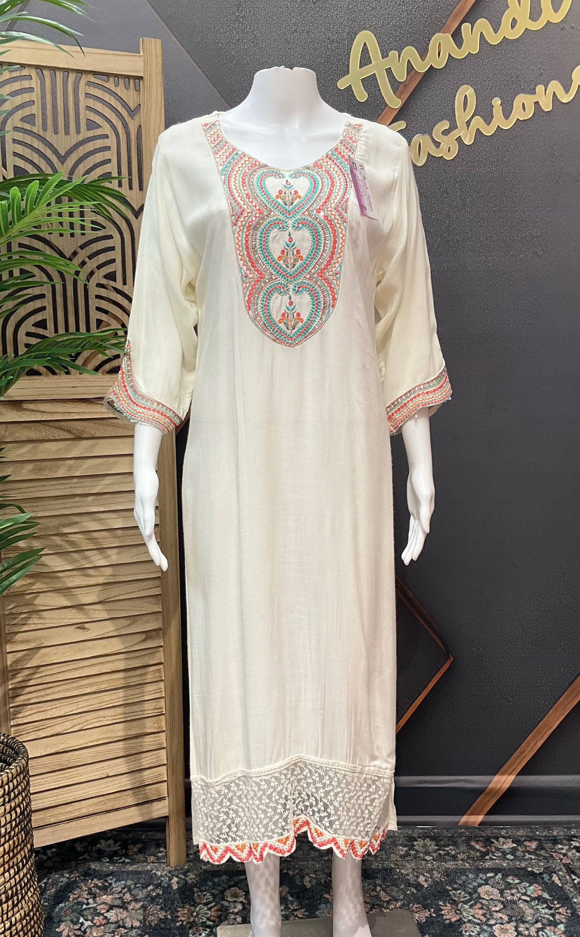 Half white Kurti with Embroidery work- Size 40/US S