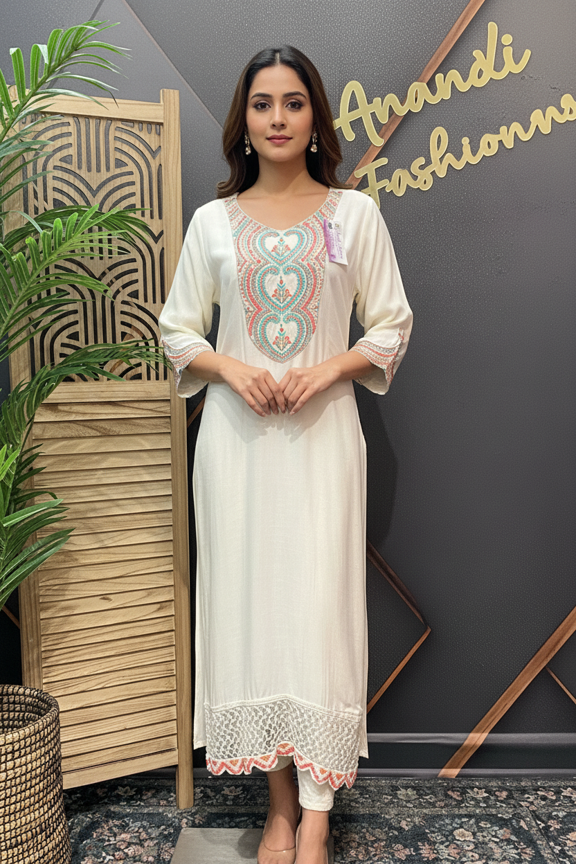 Half white Kurti with Embroidery work- Size 40/US S
