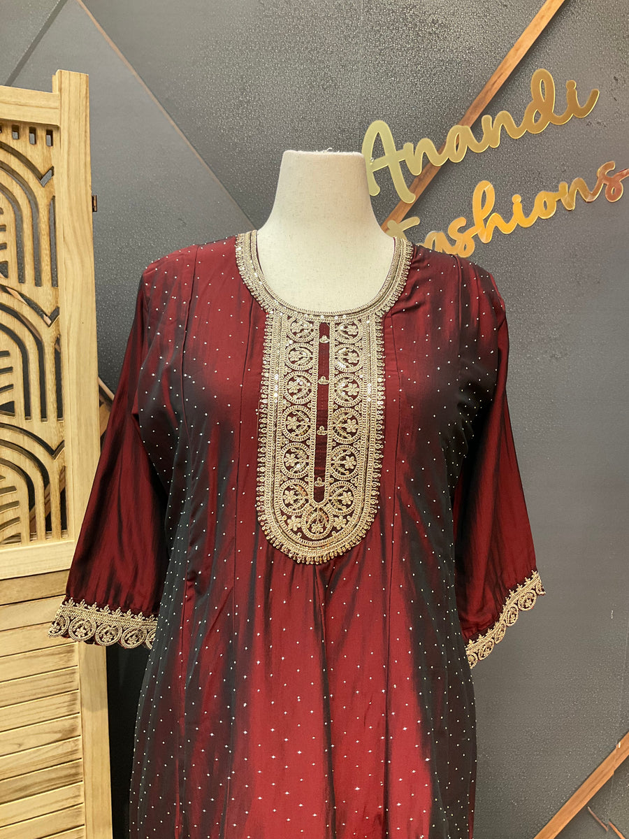 Plus Size Maroon Anarkali Party Wear Kurti set
