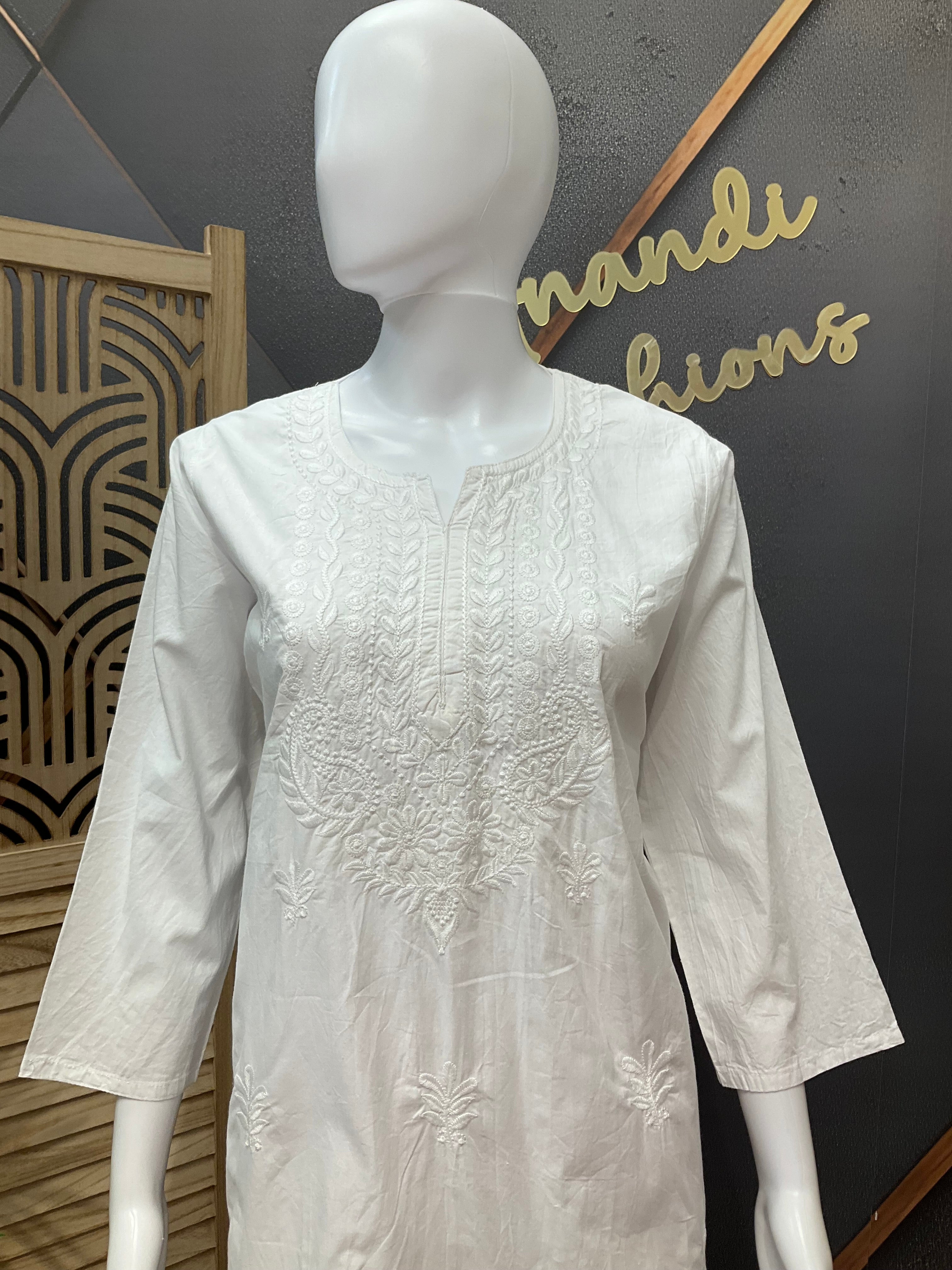 Pure Cotton White Chikankari Short Kurti - Design 2