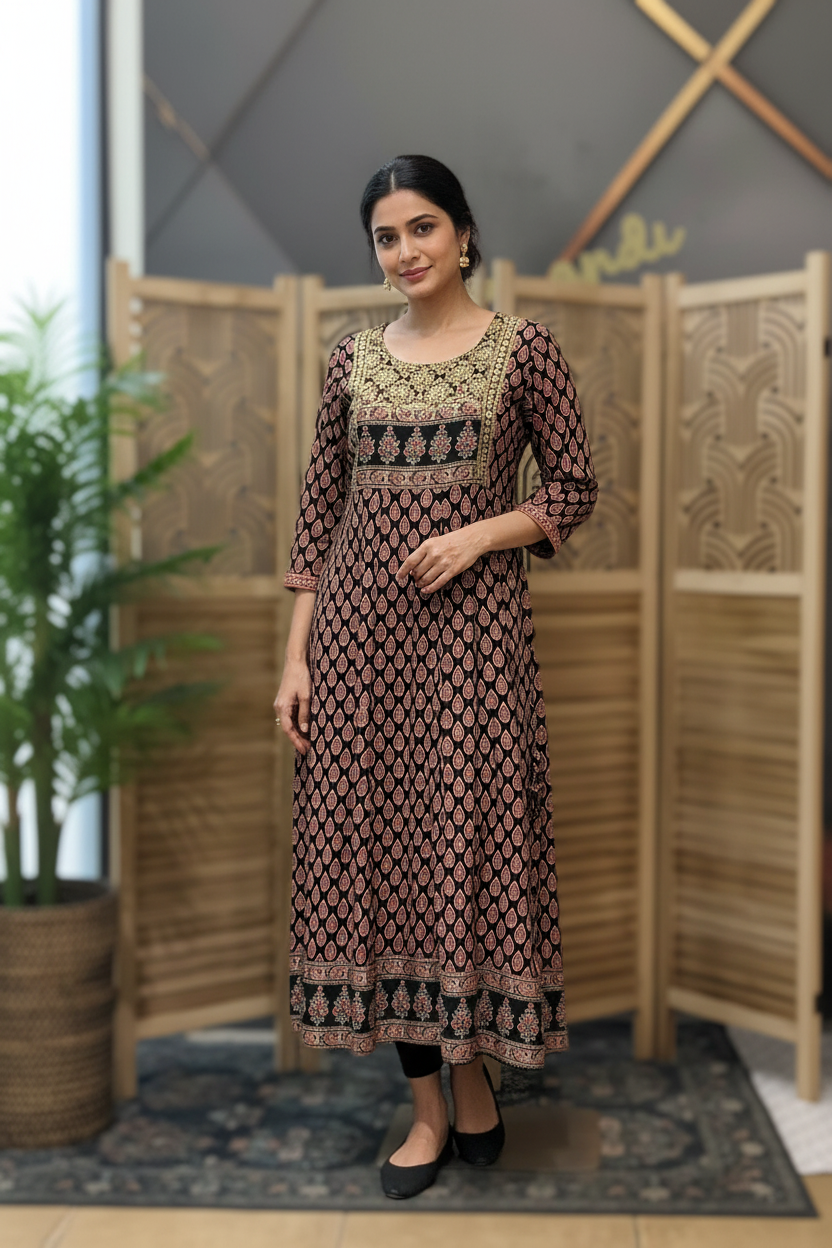 Pure Cotton - Black long kurti