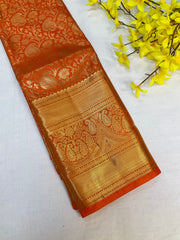 Orange Semi silk Kanjeevaram Saree