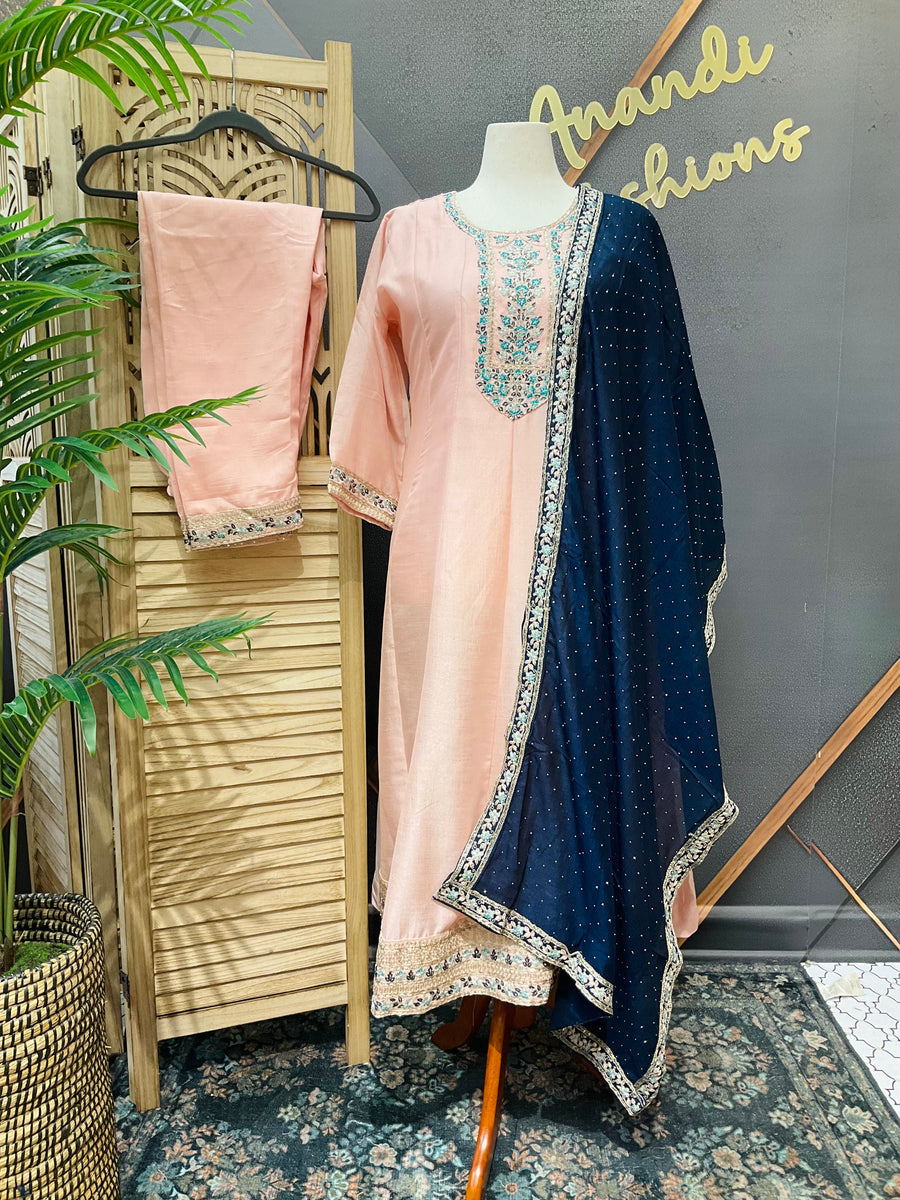 Plus Size Pastel Colors Anarkali Kurti Set