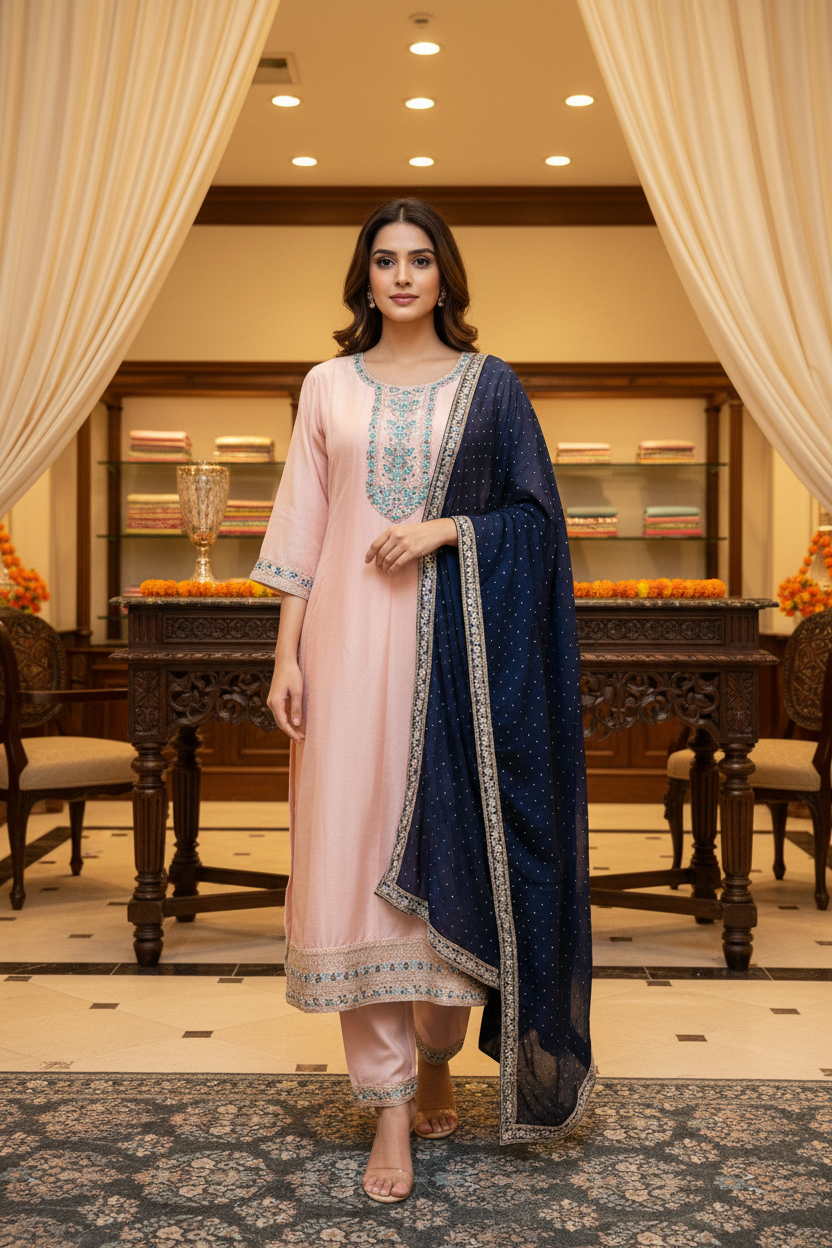 Plus Size Pastel Colors Anarkali Kurti Set
