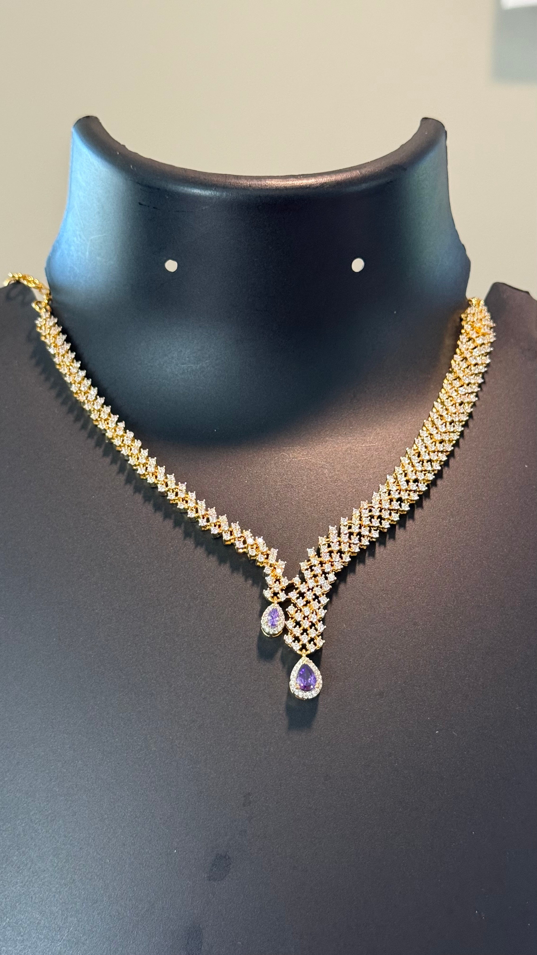Designer CZ Necklace set with Purpke stone