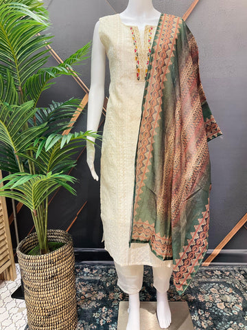 Half White Party Wear Kurti Set - Digital Print Dupatta