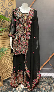Designer Georgette Black Palazzo Set Size 38 - Heavy Embroidery Party Wear