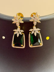 CZ Earrings with Green Stone