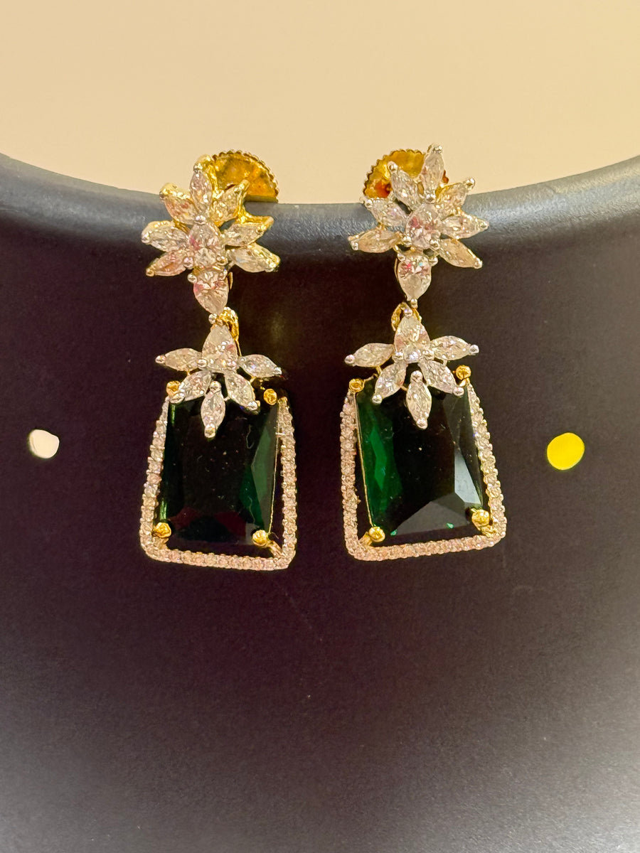 CZ Earrings with Green Stone