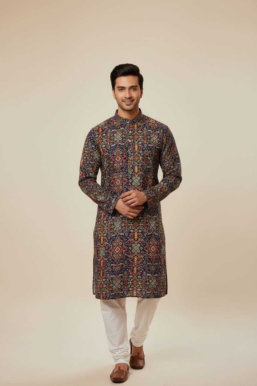 Navy Blue Mens Chikankari kurta set
