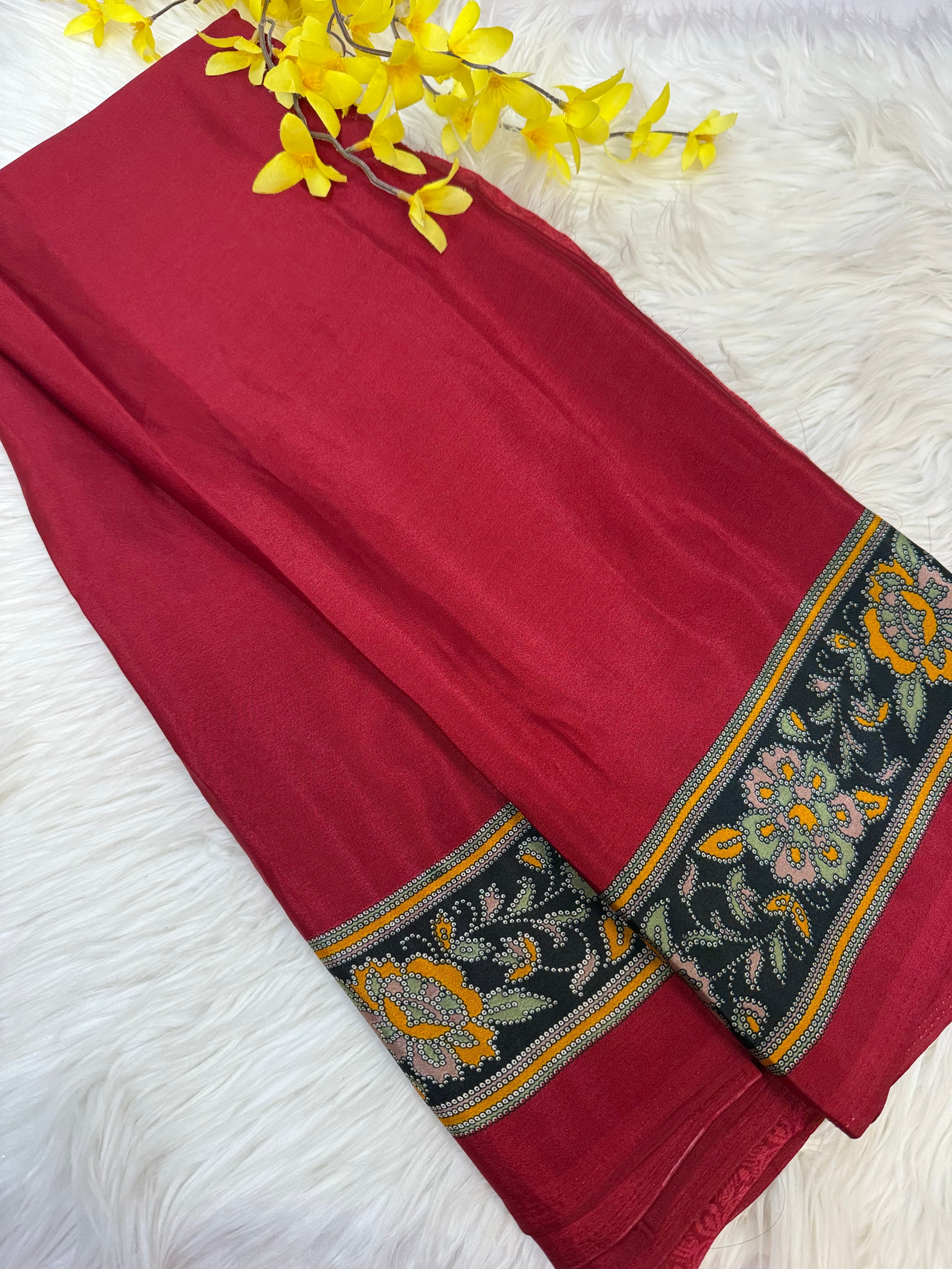 Red - Satin Silk Saree