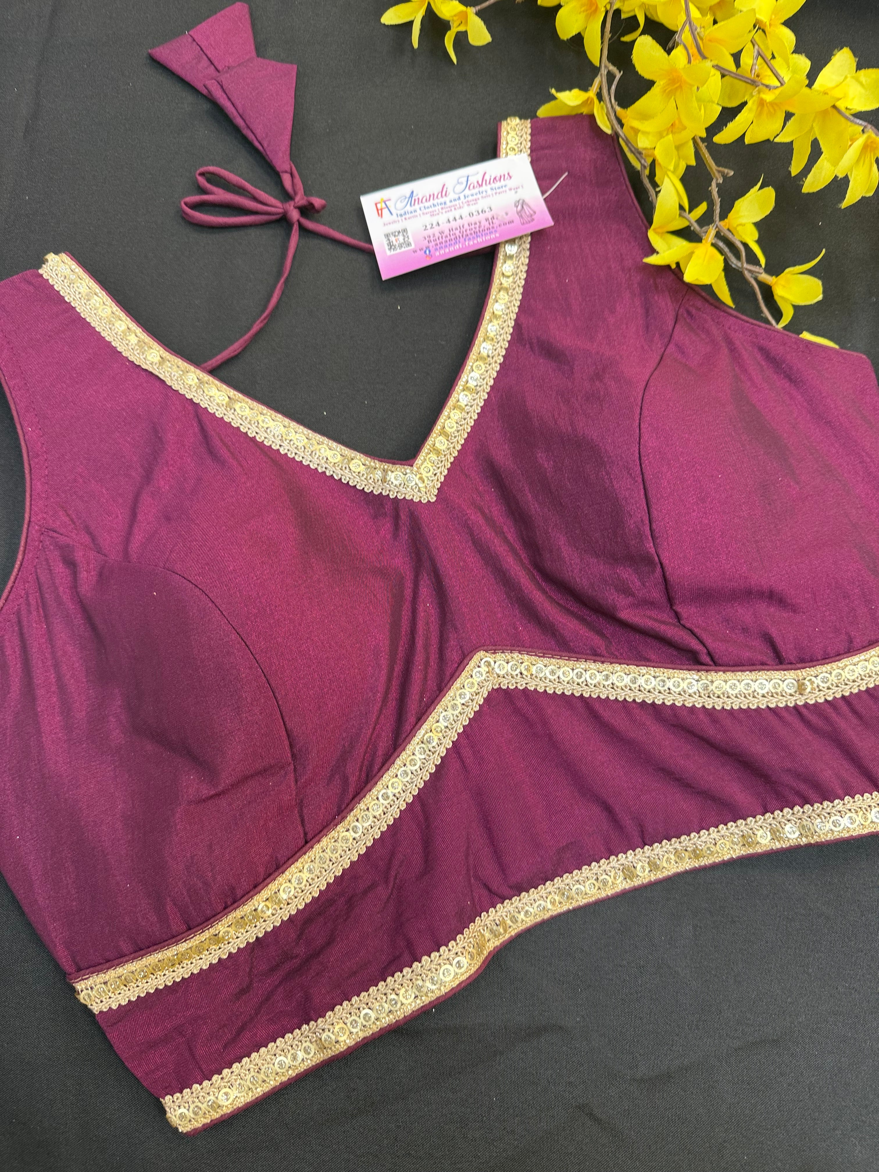 Plain Blouses with Gold Border- Size 38