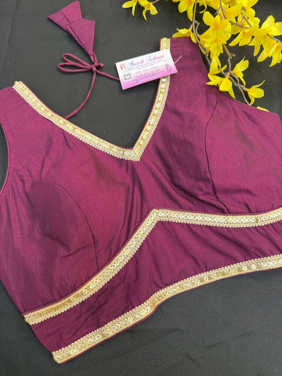Plain Blouses with Gold Border- Size 38