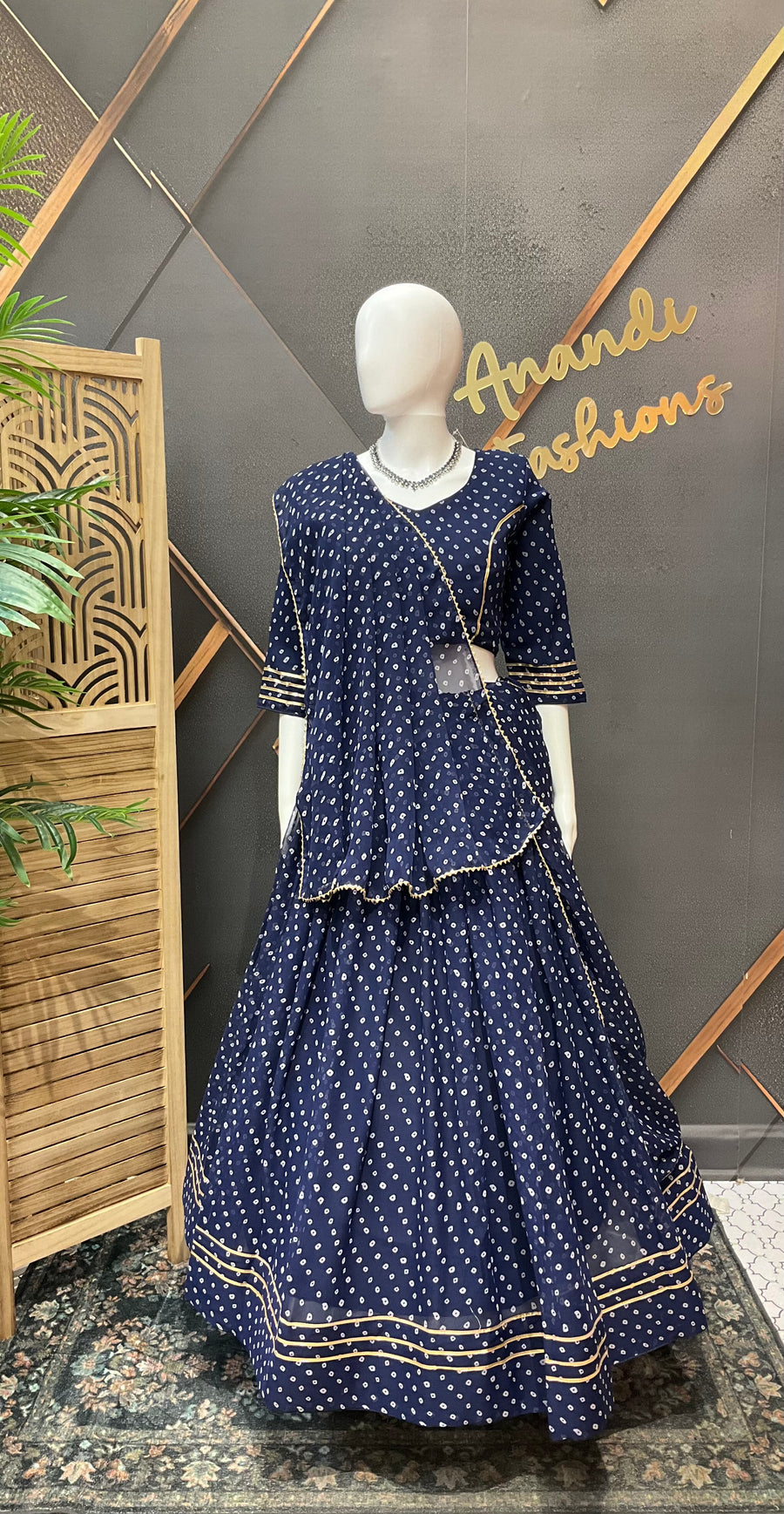 Women's Blue Bandhani Lehenga Set