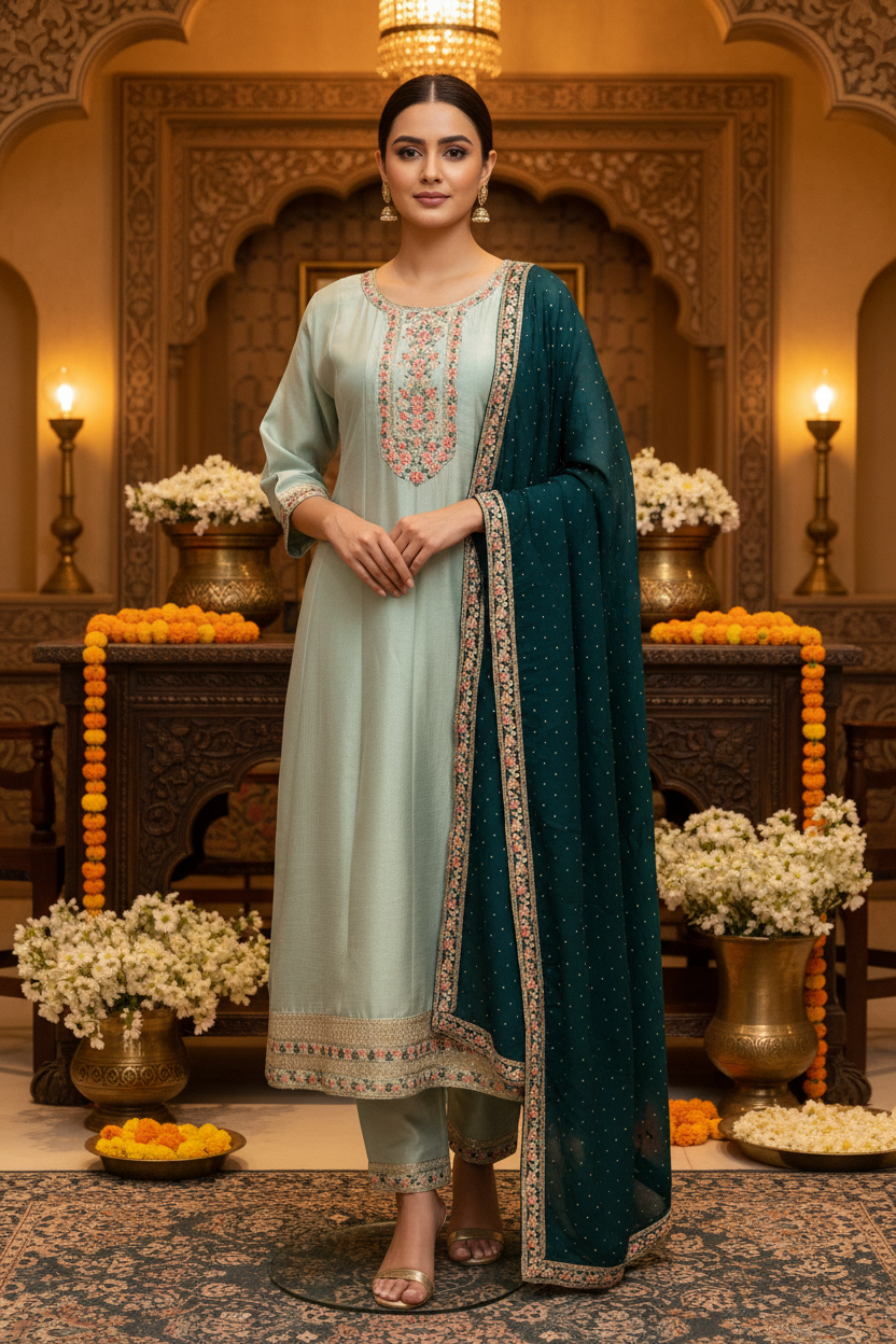 Plus Size Pastel Colors Anarkali Kurti Set