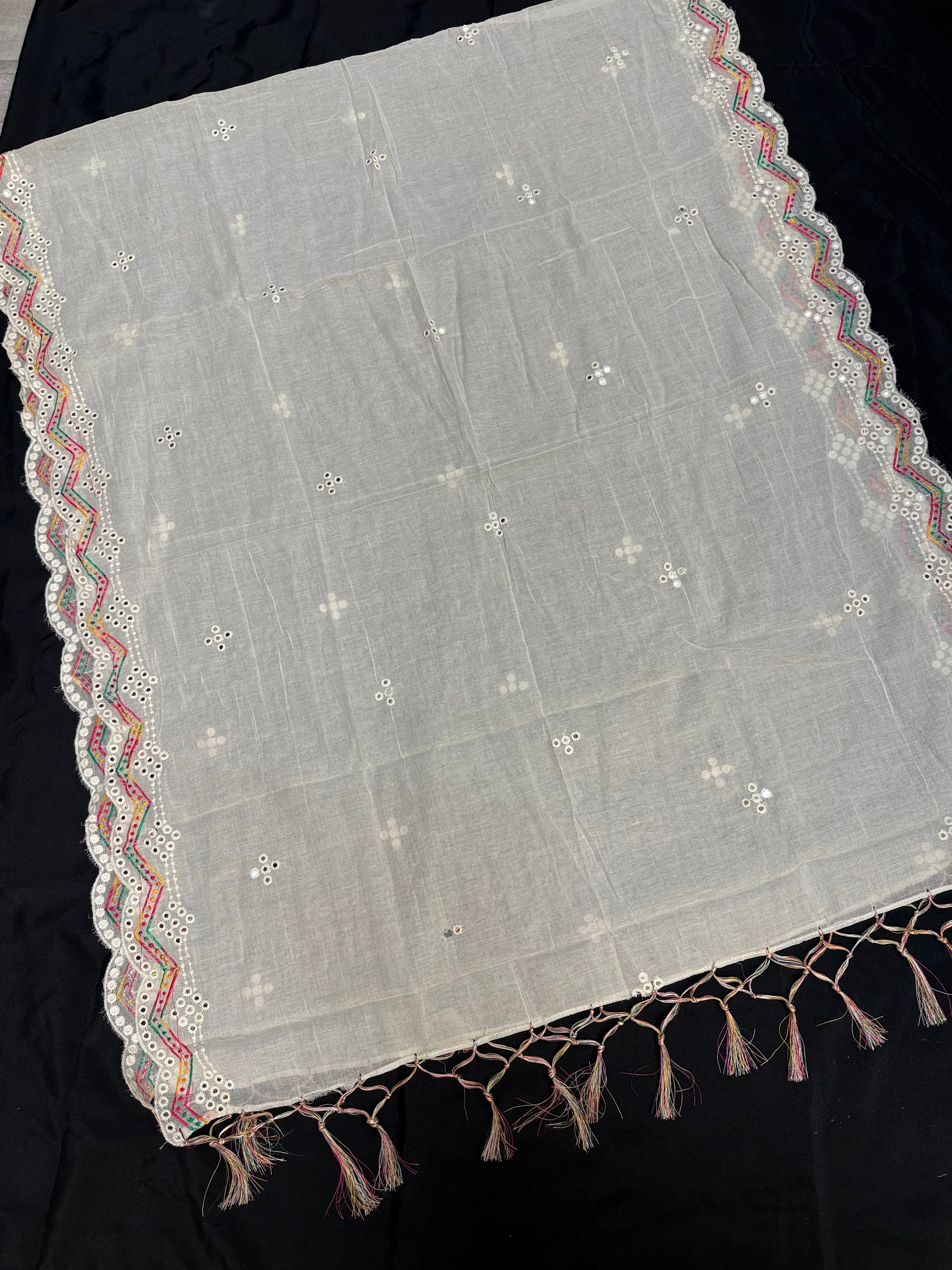 Half white - Pure cotton Dupatta