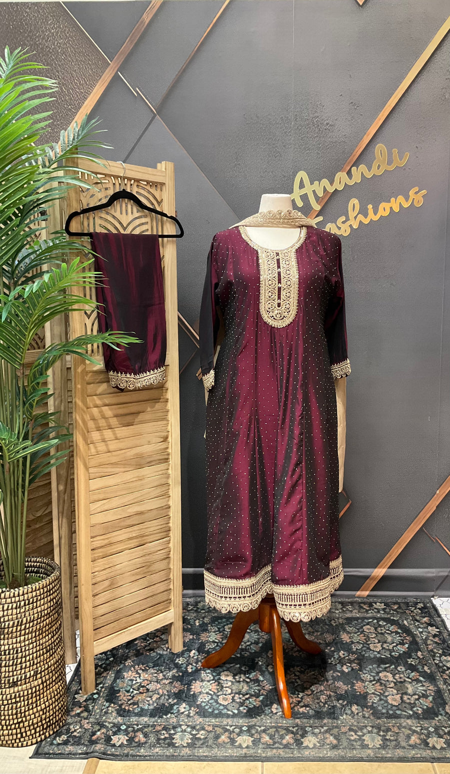 Wine Plus Size Anarkali Kurti set
