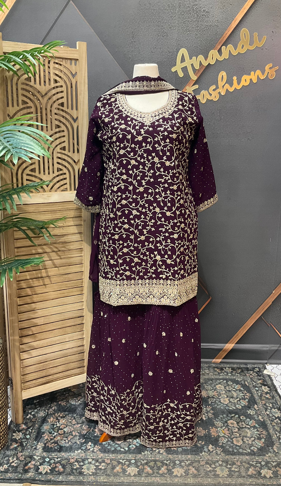Party Wear Wine Sharara set