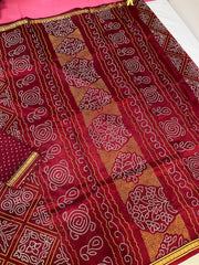 Bandhini Print Maroon Fall Pico Done Saree