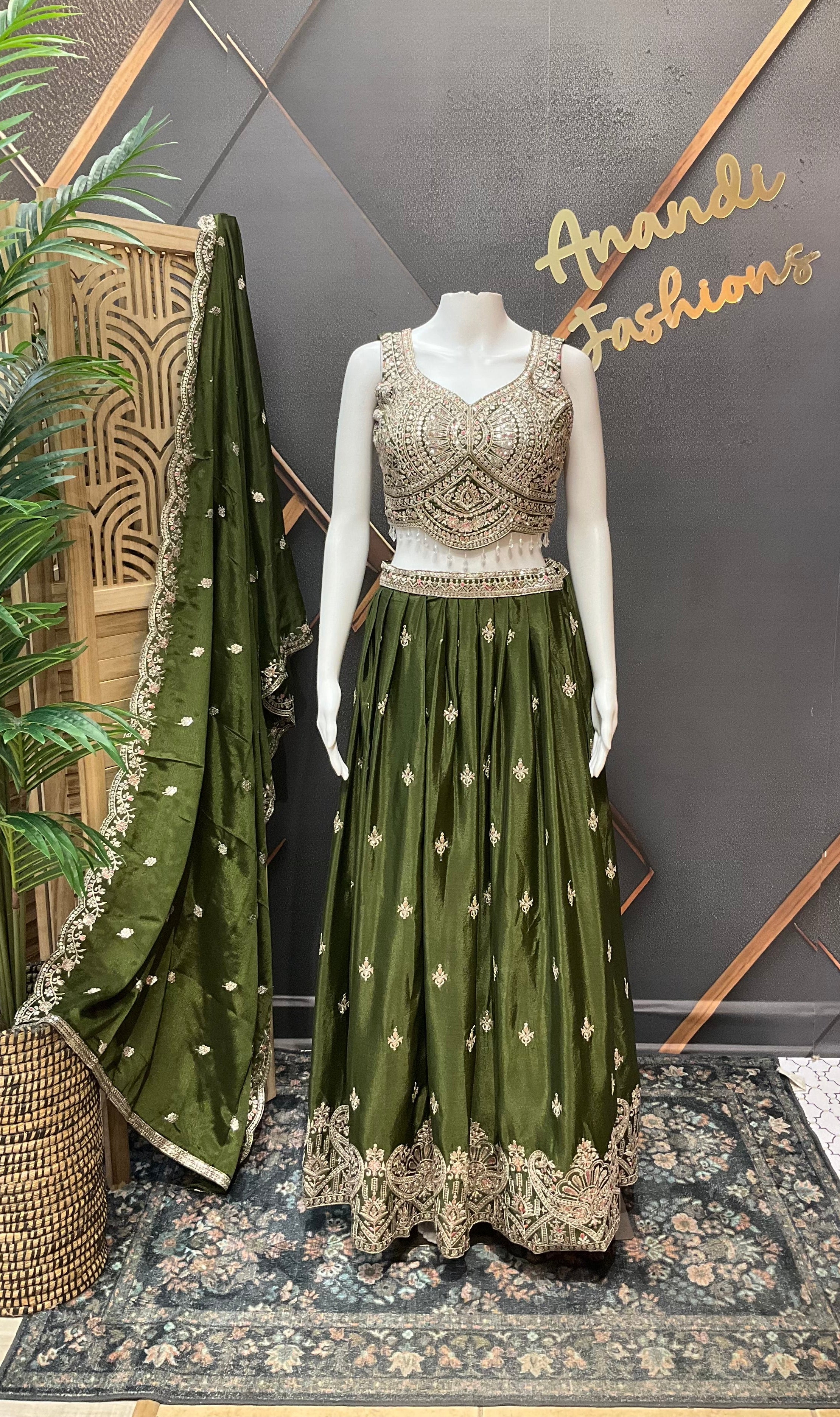 Green Party Wear Lehenga set