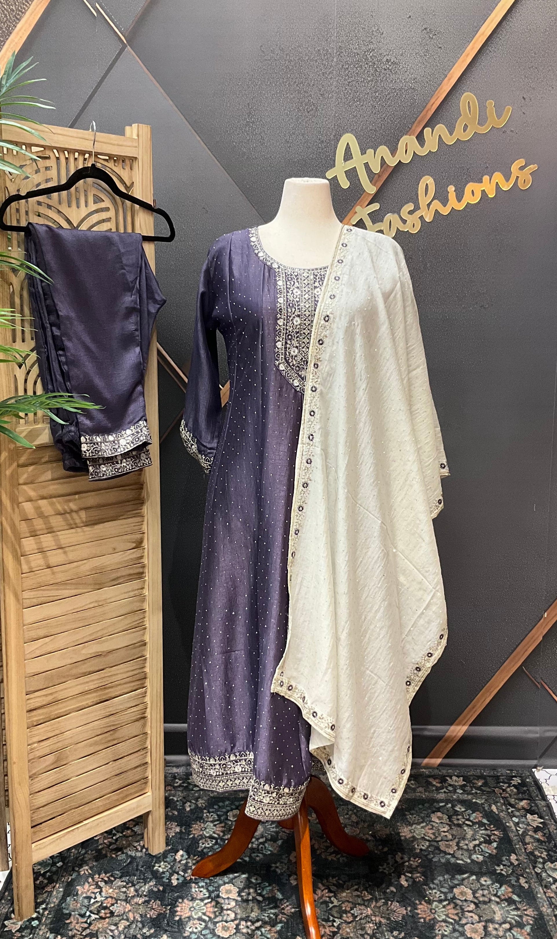 Plus size Purple Party Wear Anarkali kurti set
