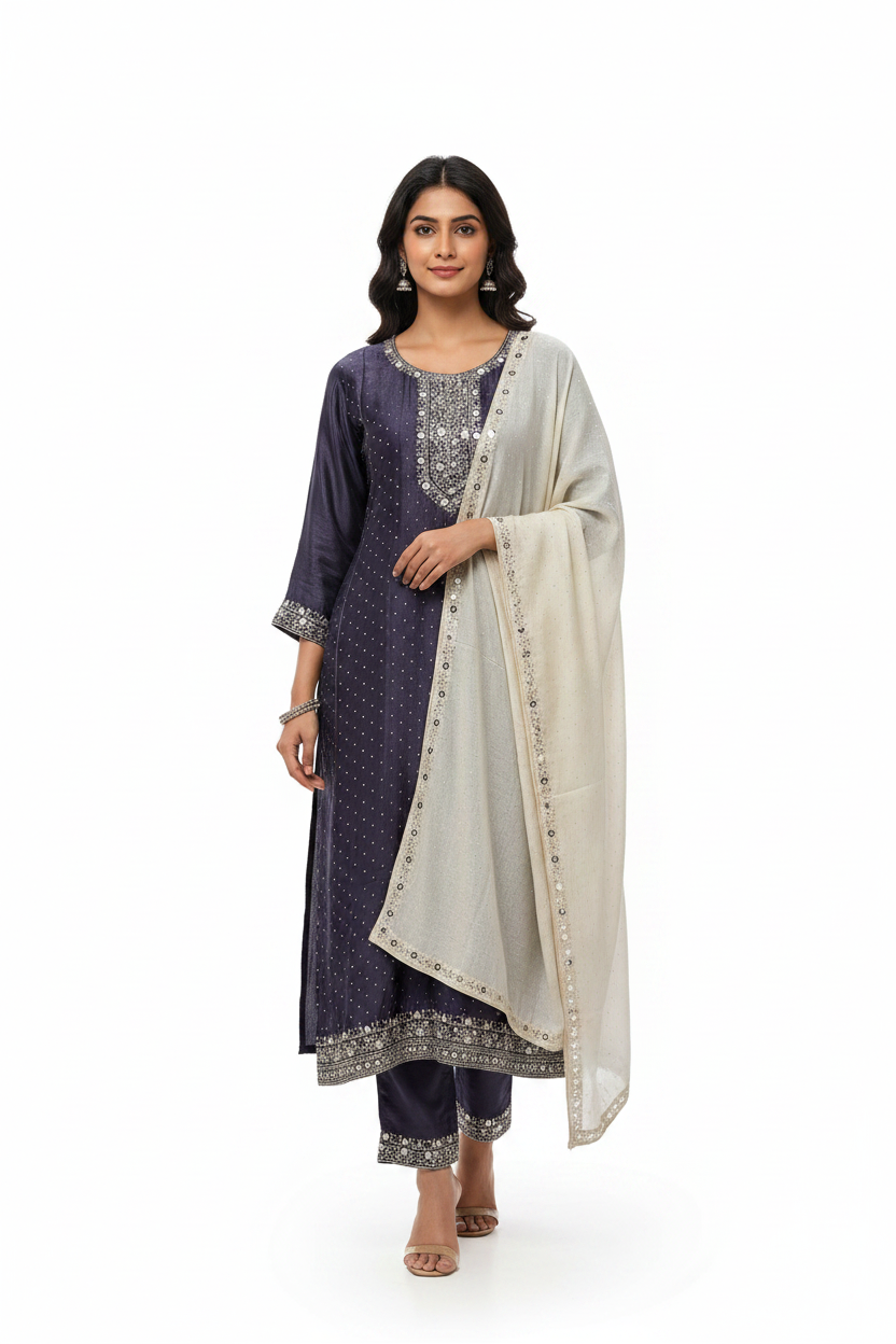 Plus size Purple Party Wear Anarkali kurti set