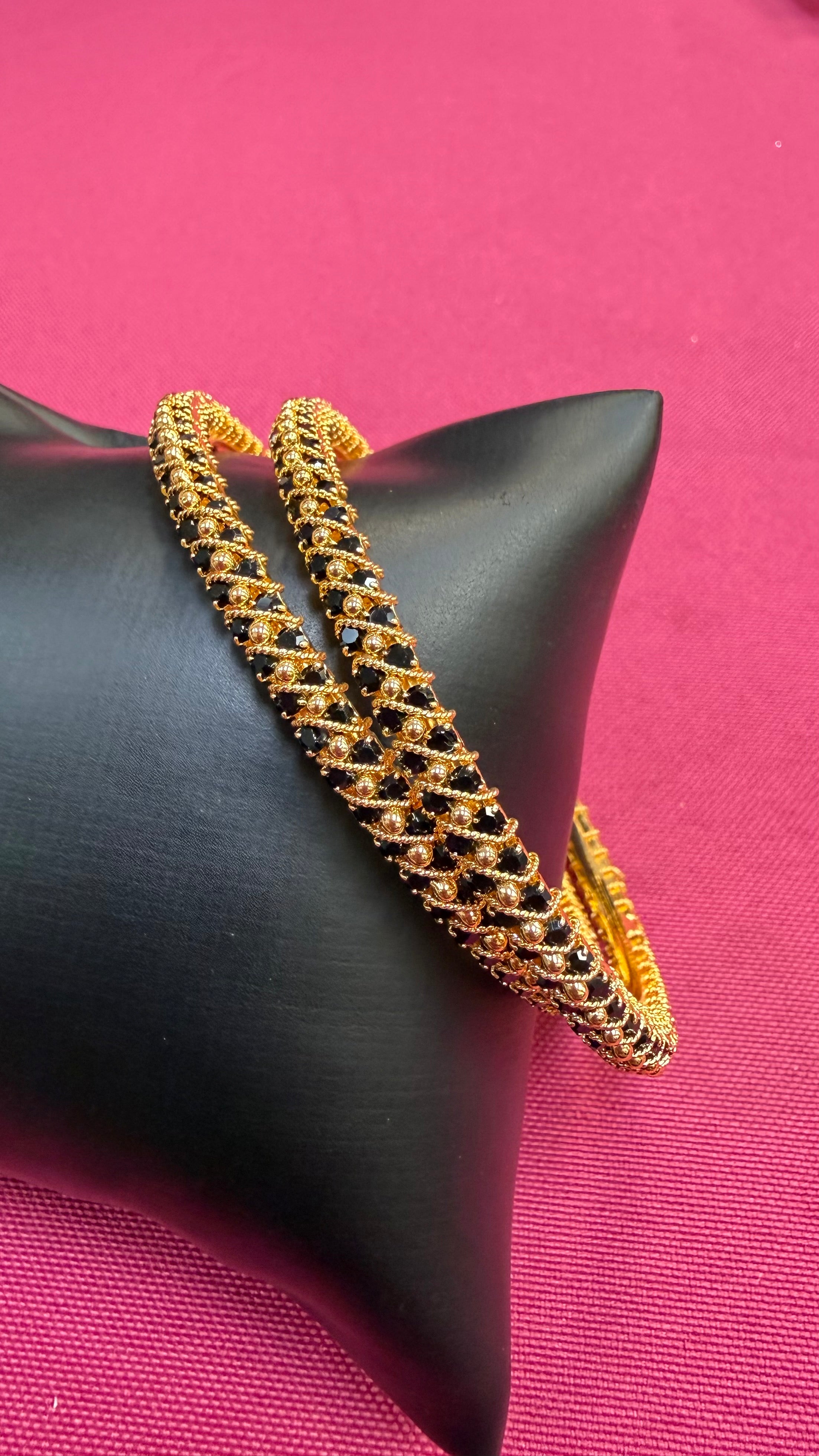 Black CZ Stone Gold Finish Bangles set- set of 2