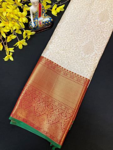 Semi Silk Half White & Red Border Saree
