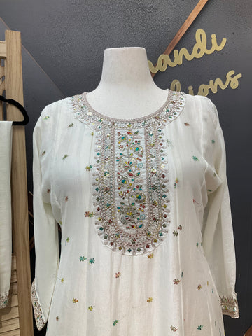 Plus size- Half White Anarkali kurti sets