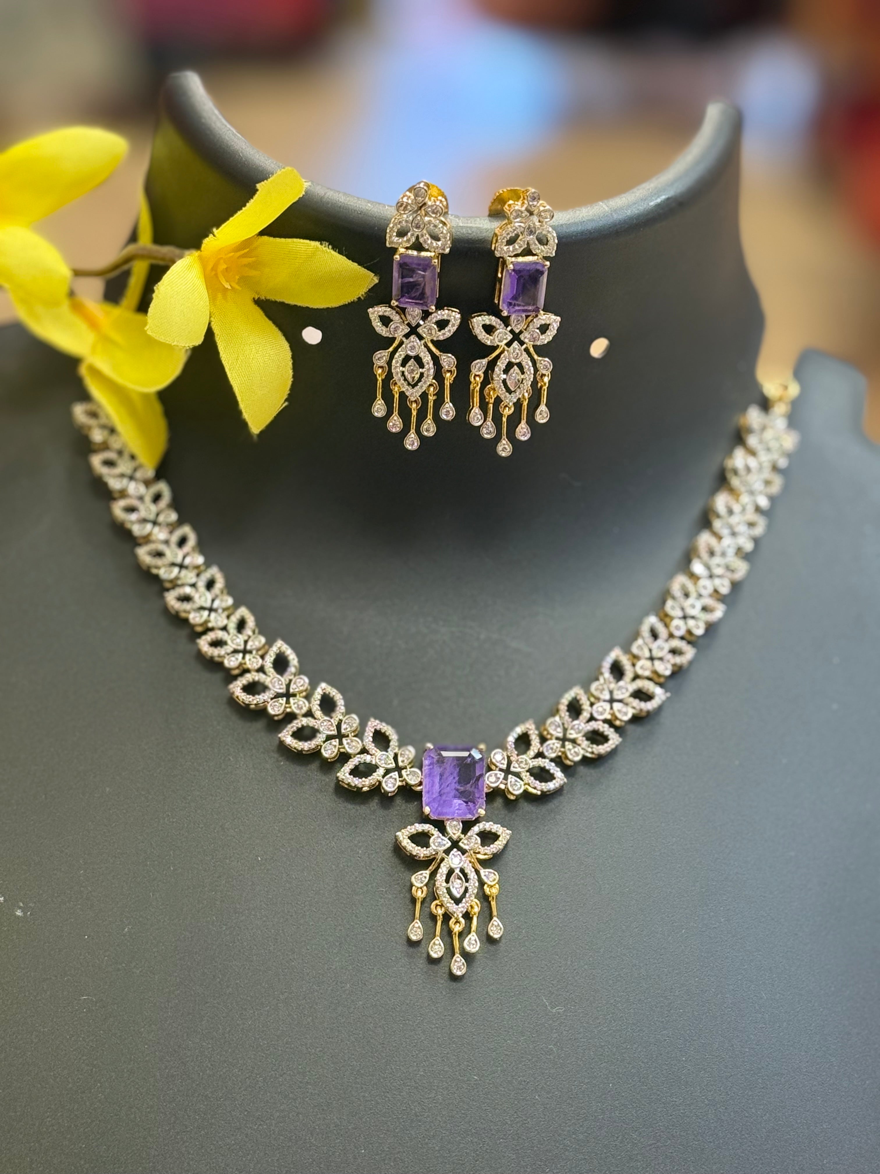 CZ Party Wear Necklace set with Purple Stone