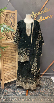 Plus Size Party Wear Green Sharara set