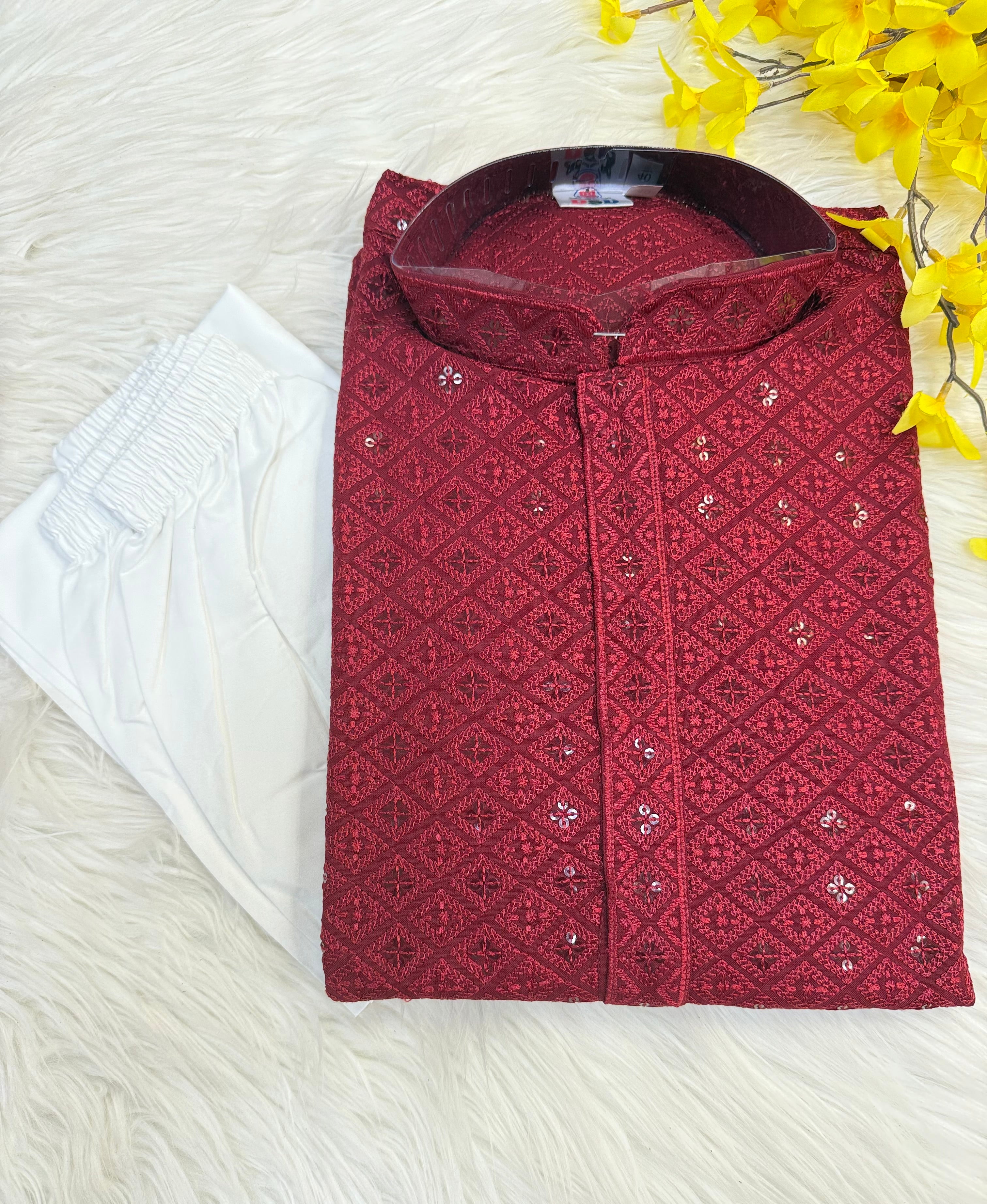 Maroon Color -Sequence Work Men’s Wear Kurta set