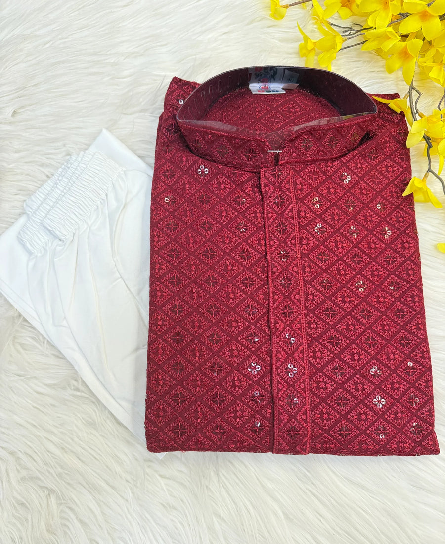 Maroon Color -Sequence Work Men’s Wear Kurta set