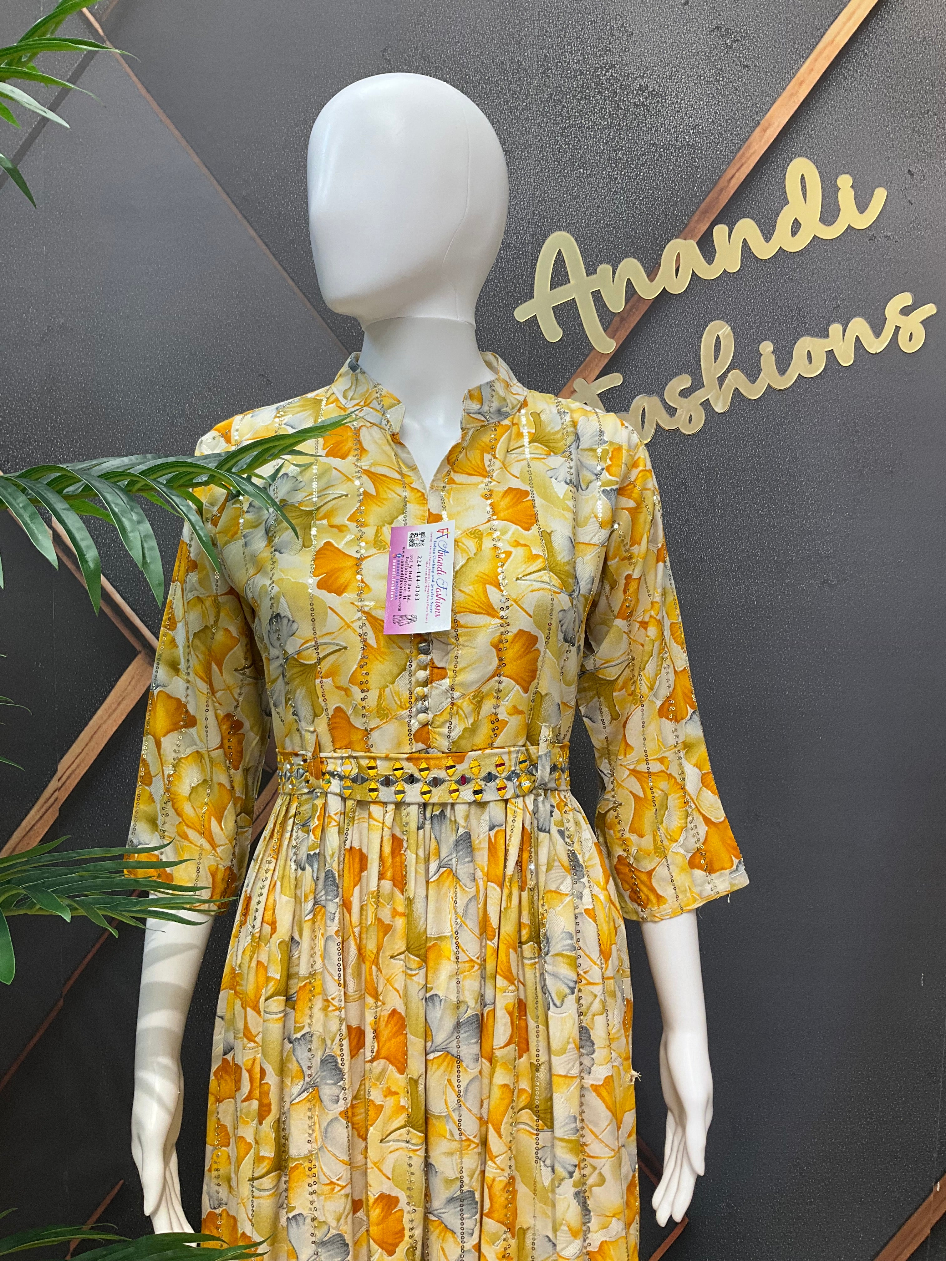 Yellow Rayon Frock/ Kurti with Belt