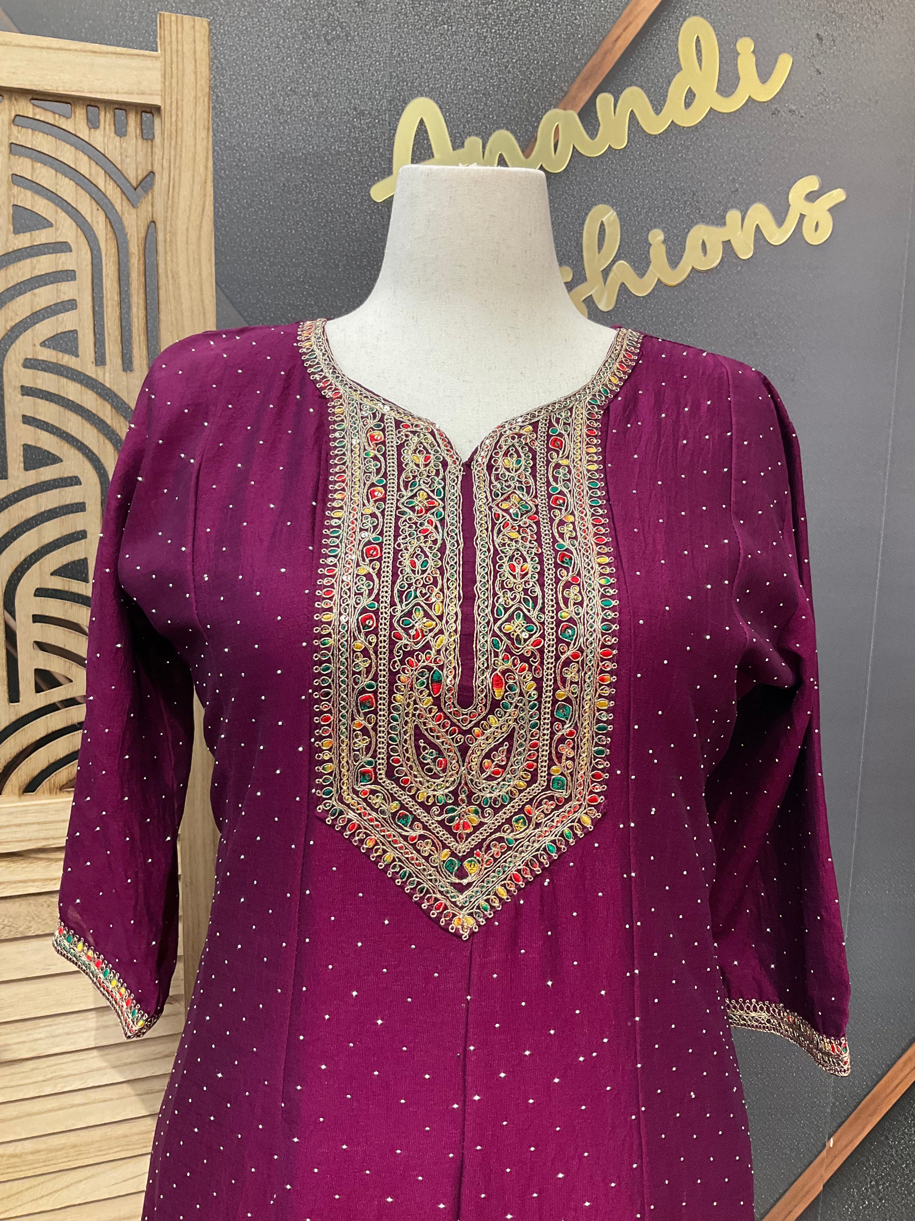 Wine Color - Plus Size Anarkali Kurti set- Size 44/46