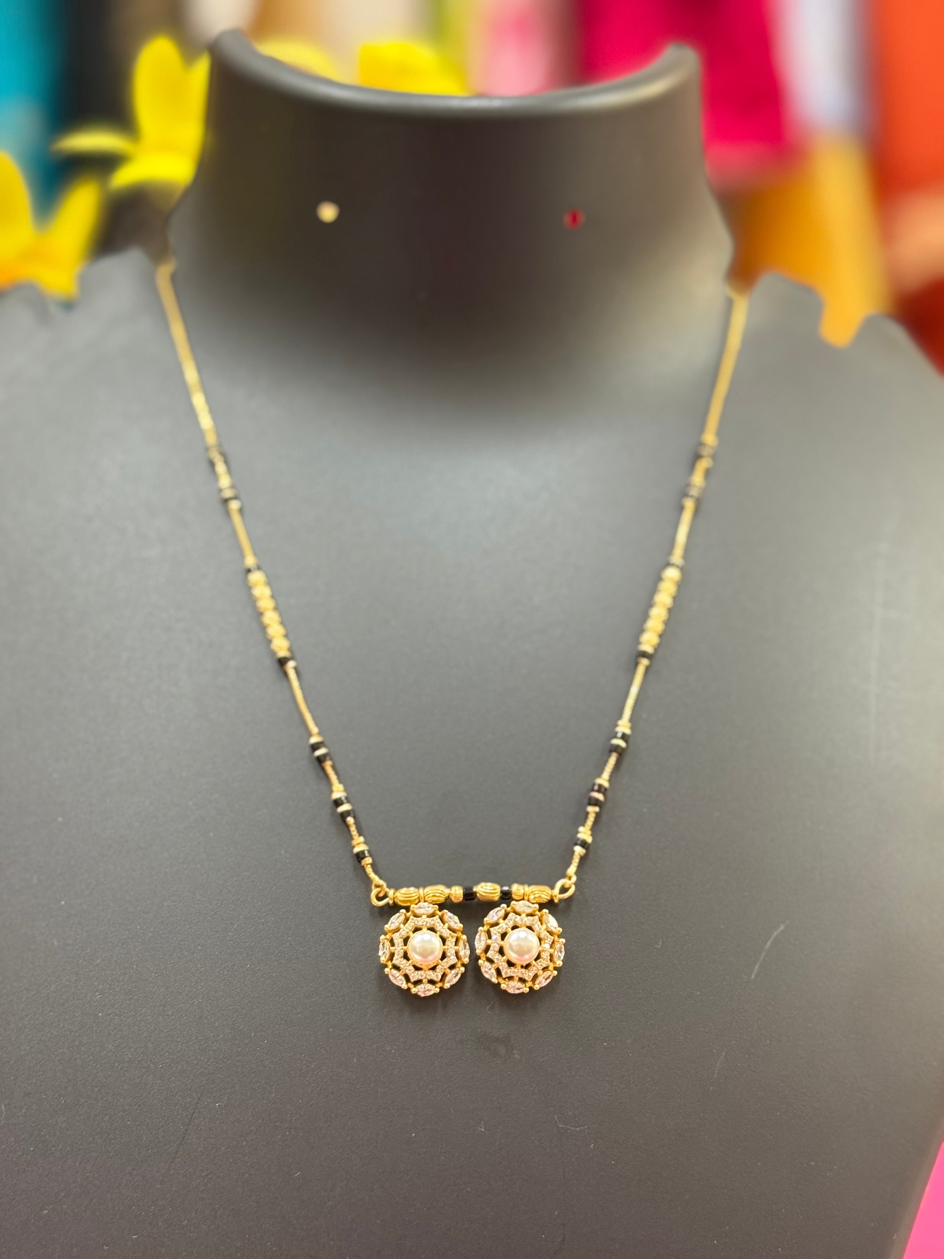 Black Beads with CZ Pendant- Design 2